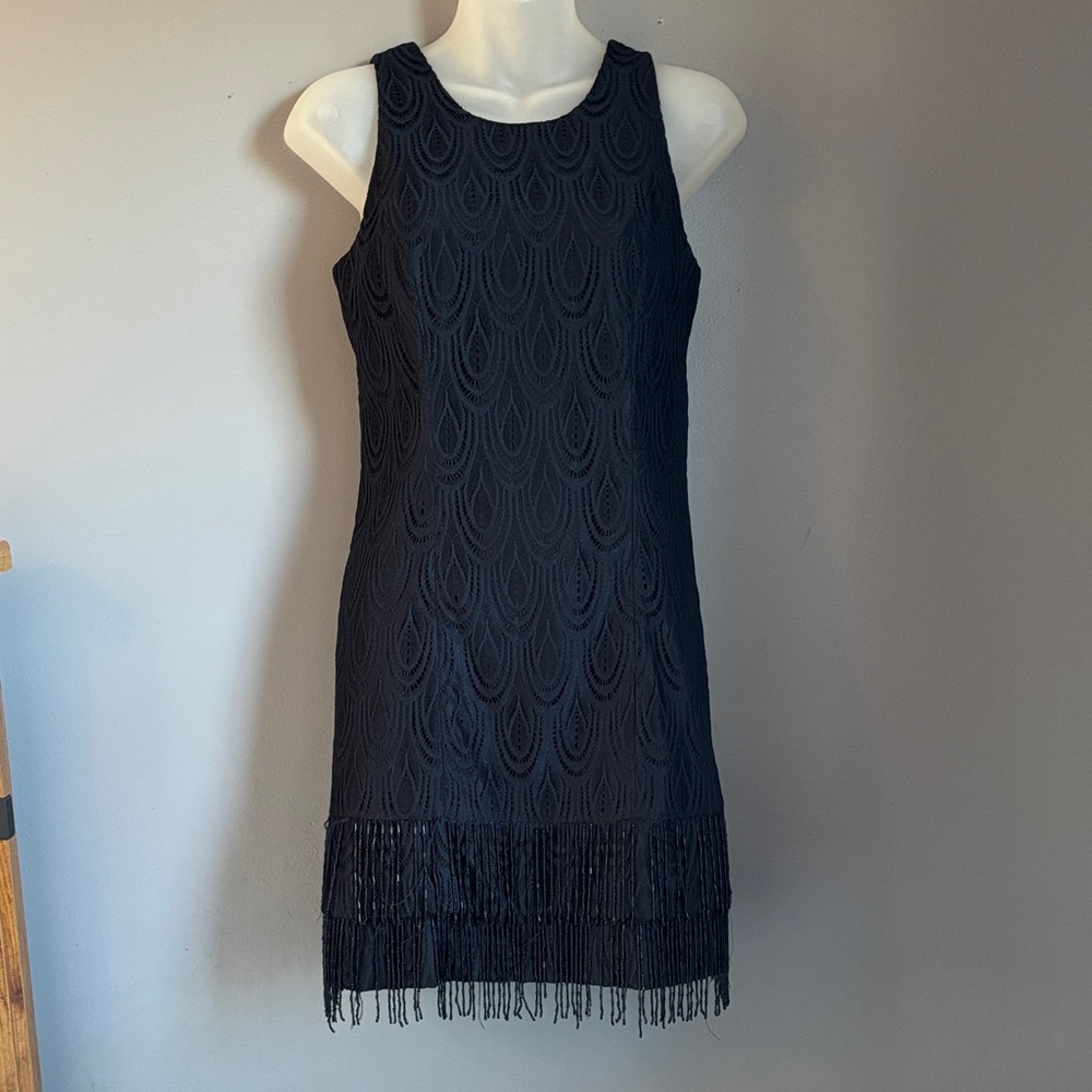 Lilly Pulitzer black beaded fringe mini dress * sz 0